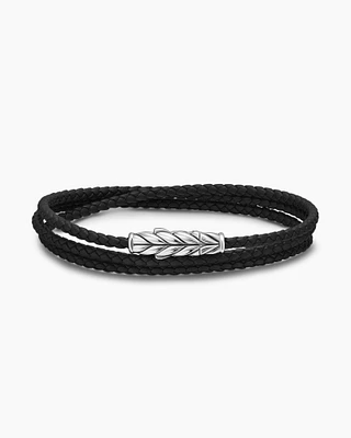 Chevron Triple Wrap Bracelet Black Leather with Sterling Silver, 3mm