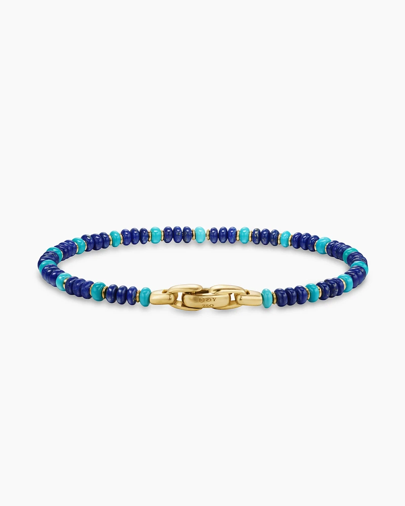 Spiritual Beads Bracelet in 18K Yellow Gold with Lapis and Turquoise, 4mm