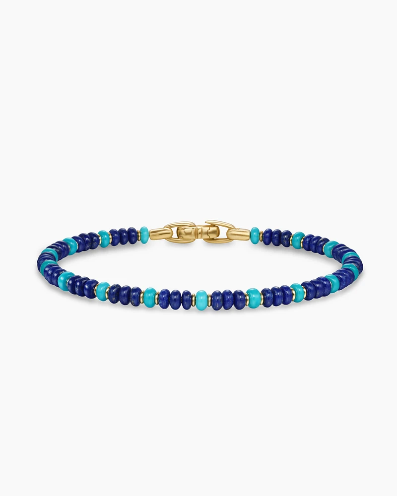 Spiritual Beads Bracelet in 18K Yellow Gold with Lapis and Turquoise, 4mm