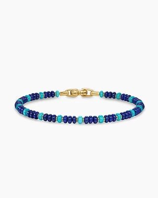 Spiritual Beads Bracelet in 18K Yellow Gold with Lapis and Turquoise, 4mm