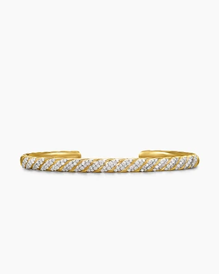 Sculpted Cable Cuff Bracelet 18K Gold with Diamonds