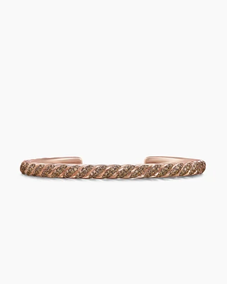 Sculpted Cable Cuff Bracelet 18K Rose Gold with Cognac Diamonds, 5.5mm