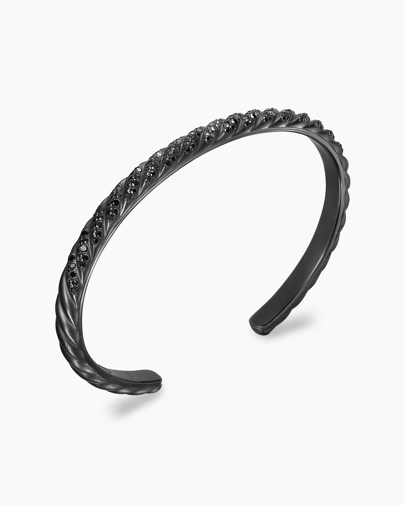 Sculpted Cable Cuff Bracelet Black Titanium with Diamonds, 5.5mm