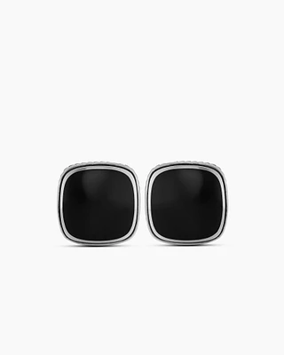 Exotic Stone Cufflinks in Sterling Silver with Black Onyx, 18mm