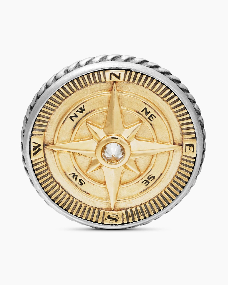 Maritime® Compass Cufflinks in Sterling Silver with 18K Yellow Gold and Centre Diamond, 16mm