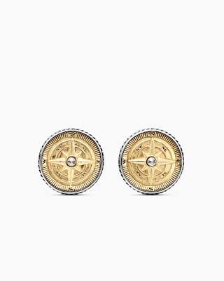 Maritime® Compass Cufflinks in Sterling Silver with 18K Yellow Gold and Centre Diamond, 16mm