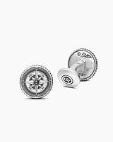 Maritime® Compass Cufflinks in Sterling Silver with Centre Black Diamond, 16mm