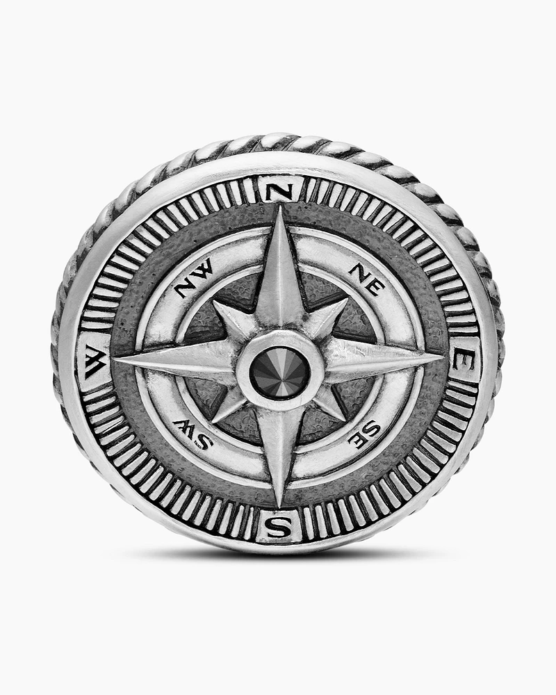 Maritime® Compass Cufflinks in Sterling Silver with Centre Black Diamond, 16mm