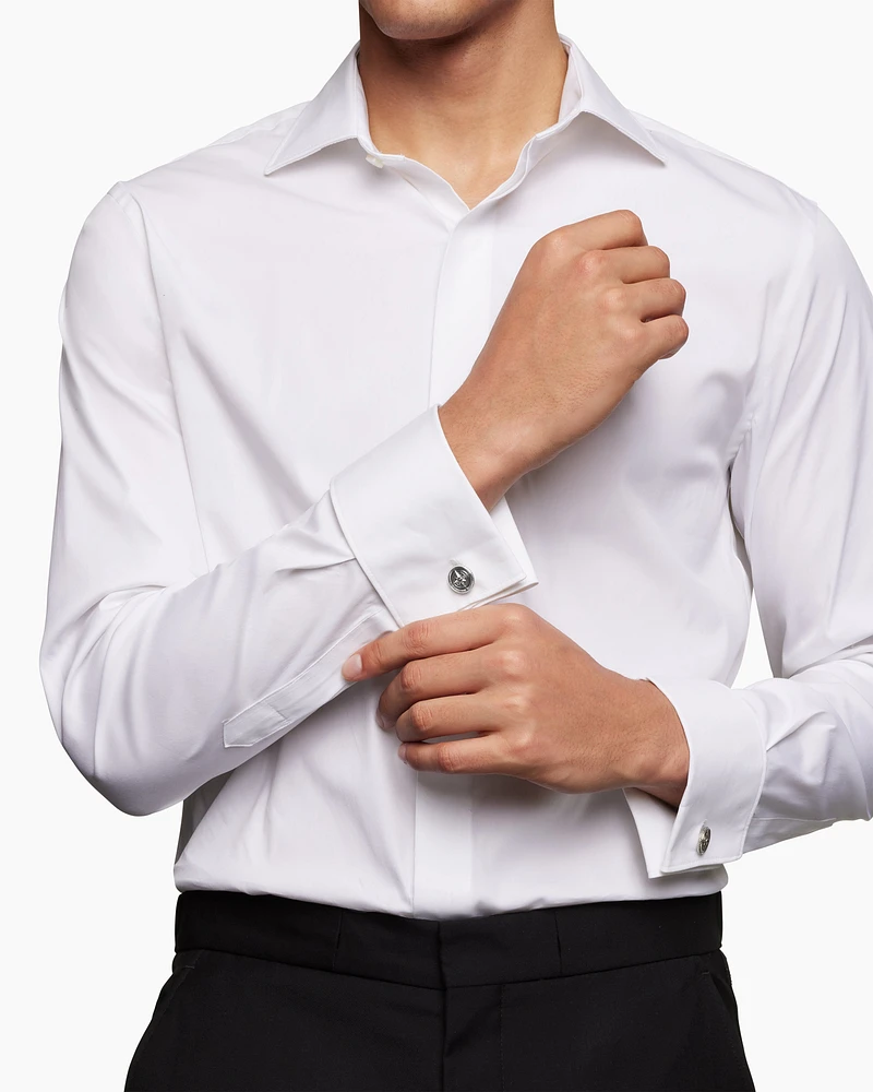 Maritime® Compass Cufflinks in Sterling Silver with Centre Black Diamond, 16mm