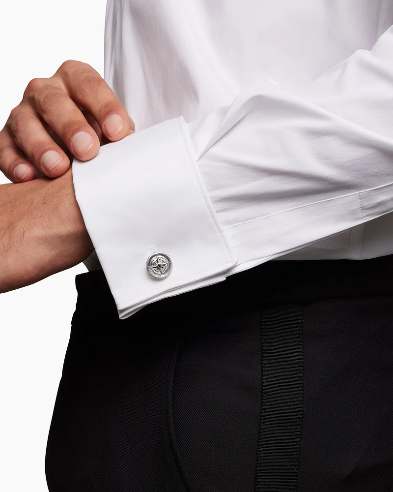 Maritime® Compass Cufflinks in Sterling Silver with Centre Black Diamond, 16mm
