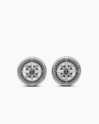 Maritime® Compass Cufflinks in Sterling Silver with Centre Black Diamond, 16mm