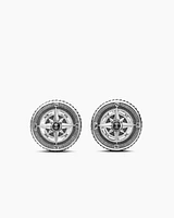 Maritime® Compass Cufflinks in Sterling Silver with Centre Black Diamond, 16mm