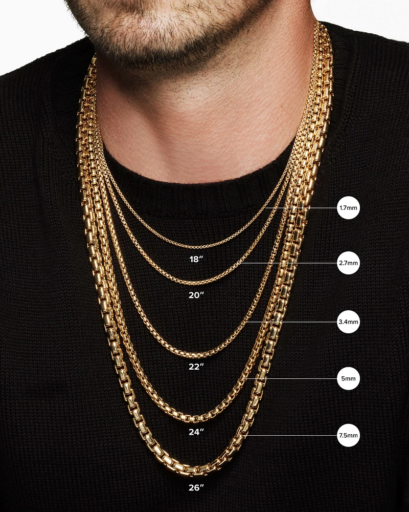 Box Chain Necklace Brushed 18K Yellow Gold