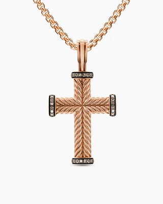 Chevron Cross Pendant in 18K Rose Gold with Cognac Diamonds, 33mm