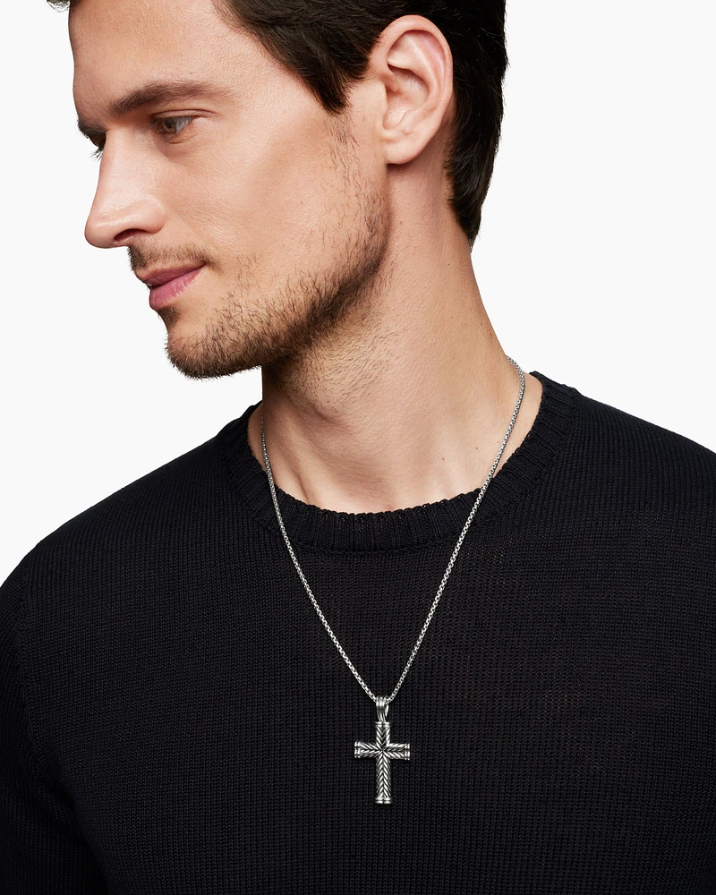 Chevron Cross Pendant in Sterling Silver, 40mm