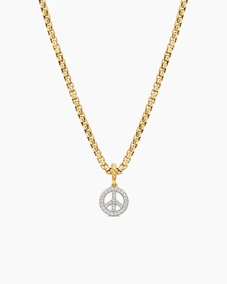 Peace Sign Amulet in 18K Yellow Gold with Diamonds, 19mm
