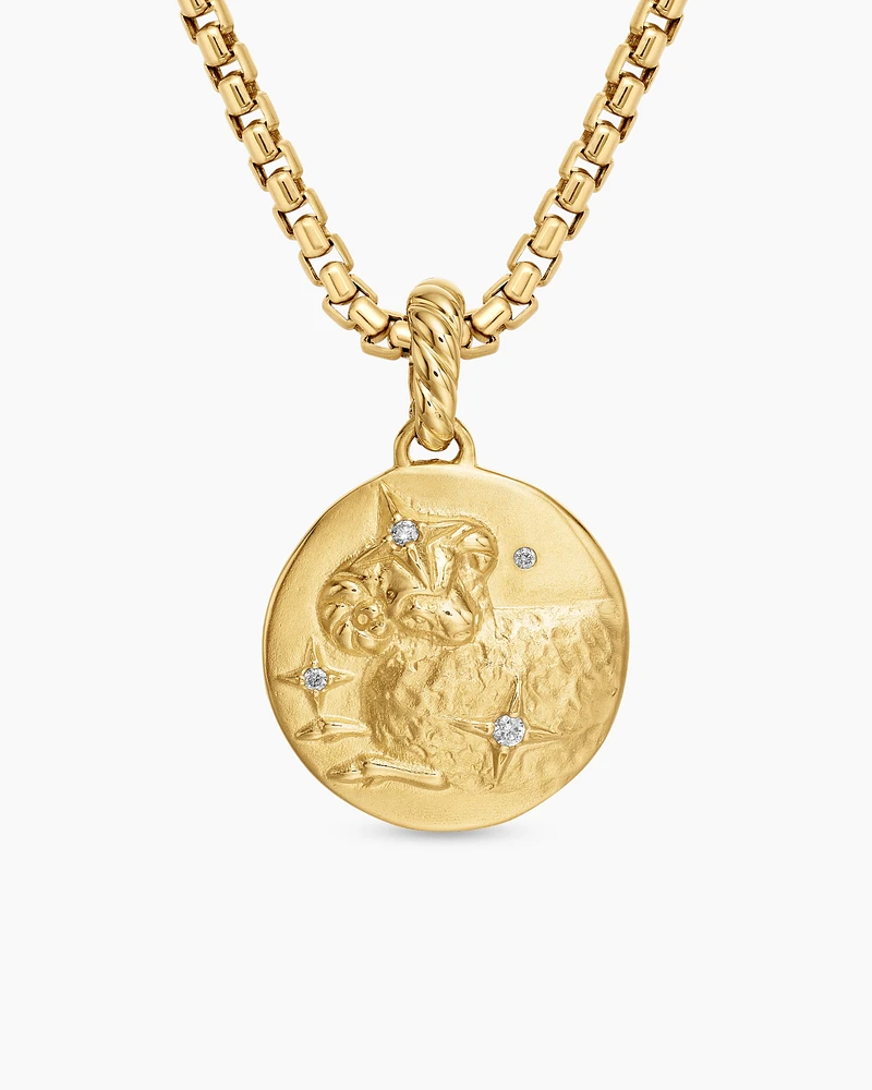 Aries Amulet in 18K Yellow Gold with Diamonds, 28.7mm