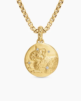Aries Amulet in 18K Yellow Gold with Diamonds, 28.7mm