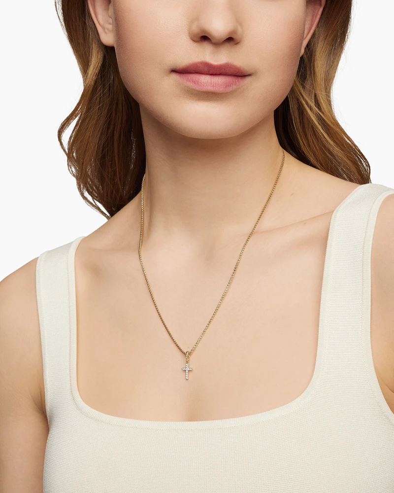 Cable Collectibles® Cross Amulet in 18K Yellow Gold with Diamonds, 17mm