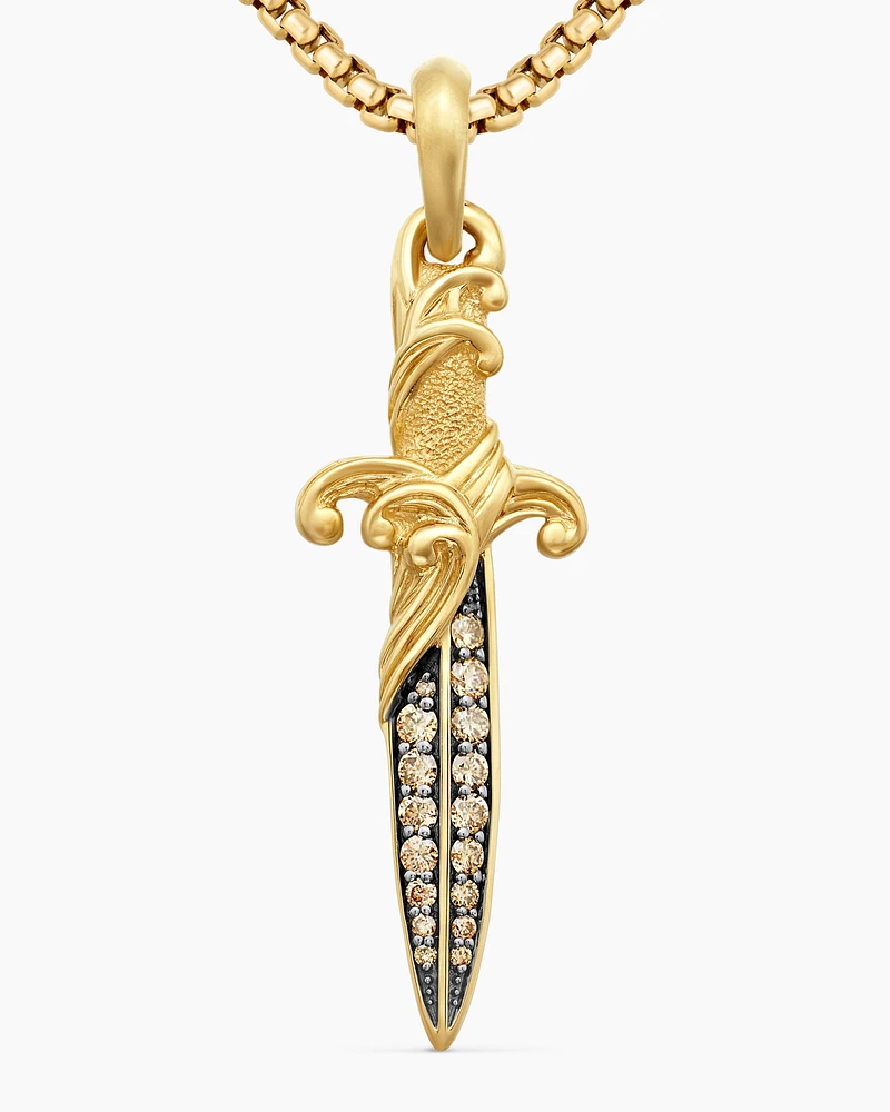 Waves Dagger Amulet in 18K Yellow Gold with Cognac Diamonds, 43.8mm