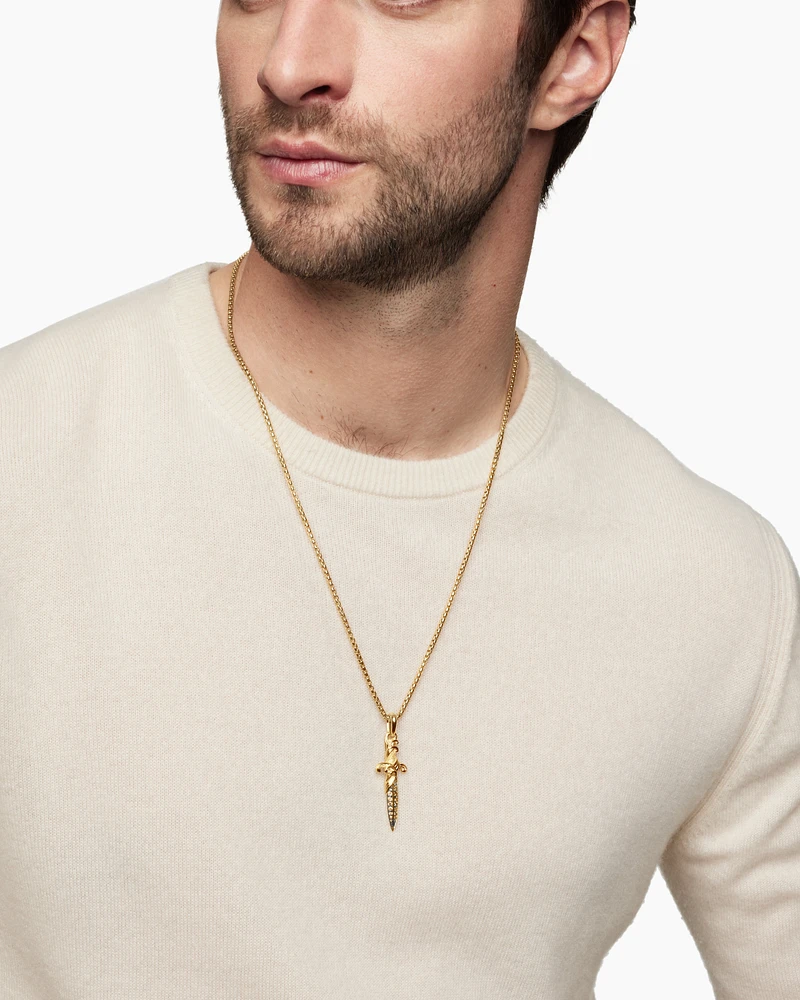 Waves Dagger Amulet in 18K Yellow Gold with Cognac Diamonds, 43.8mm