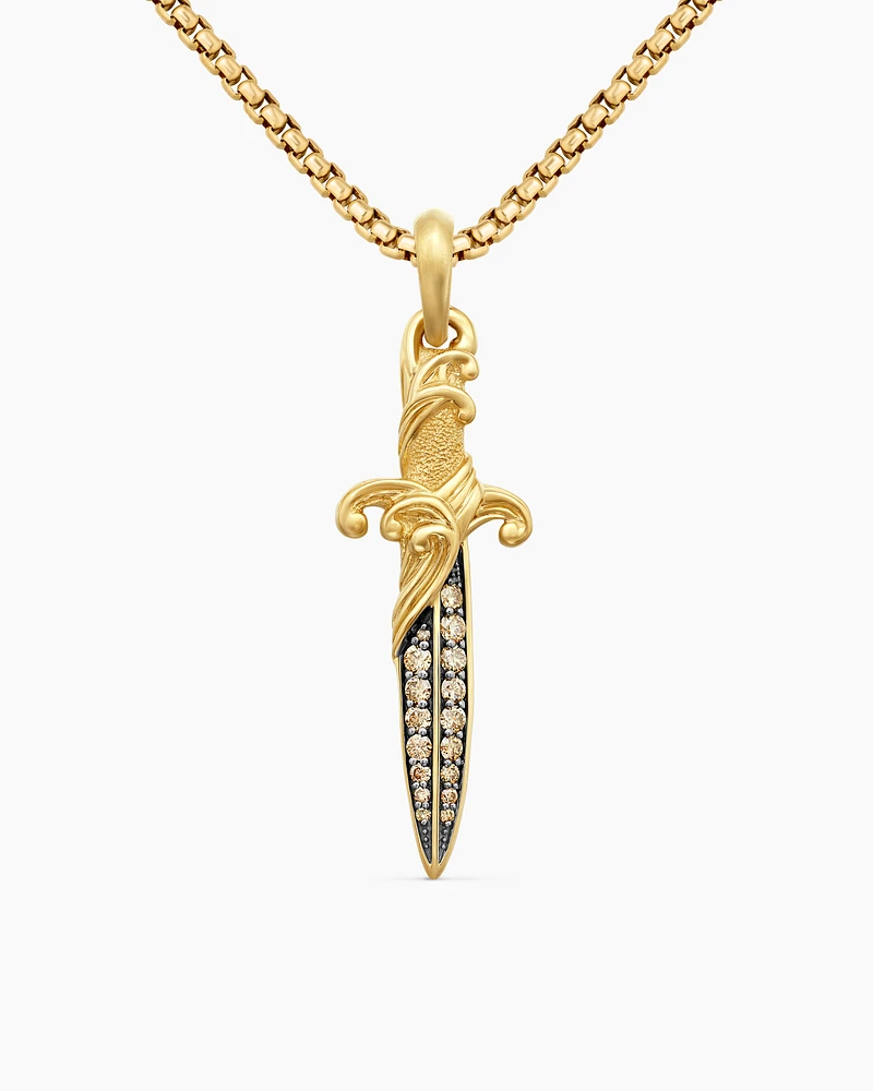 Waves Dagger Amulet in 18K Yellow Gold with Cognac Diamonds, 43.8mm