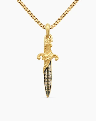 Waves Dagger Amulet in 18K Yellow Gold with Cognac Diamonds, 43.8mm