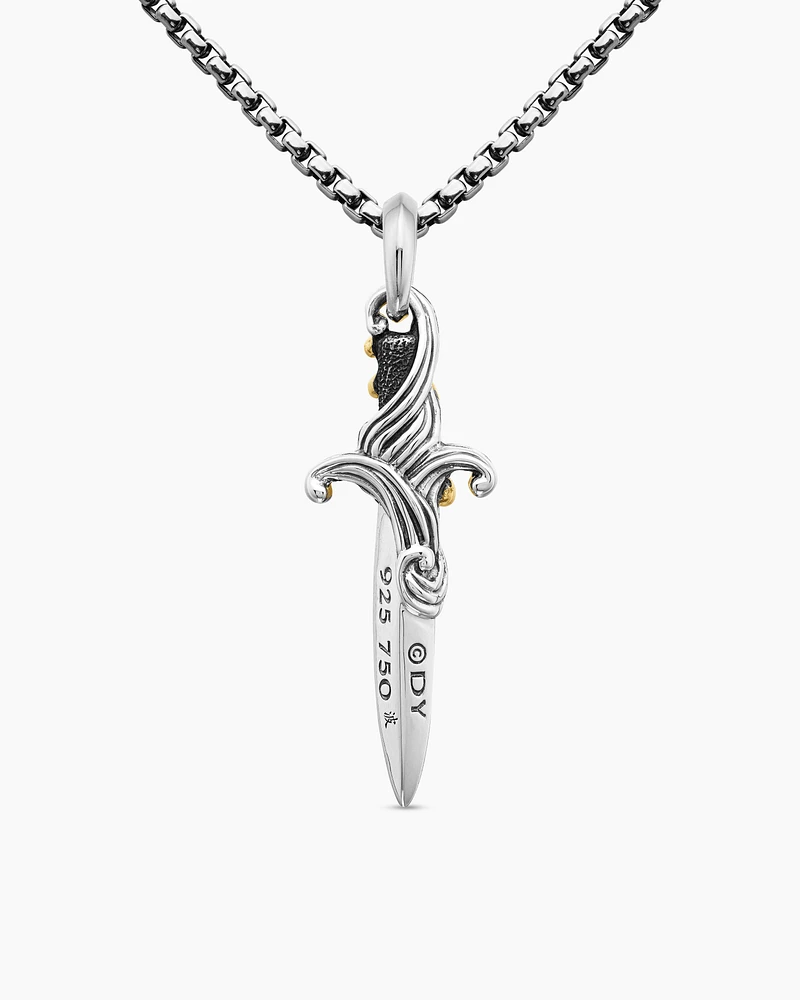 Waves Dagger Amulet in Sterling Silver with 18K Yellow Gold with Diamonds