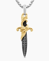 Waves Dagger Amulet in Sterling Silver with 18K Yellow Gold with Diamonds