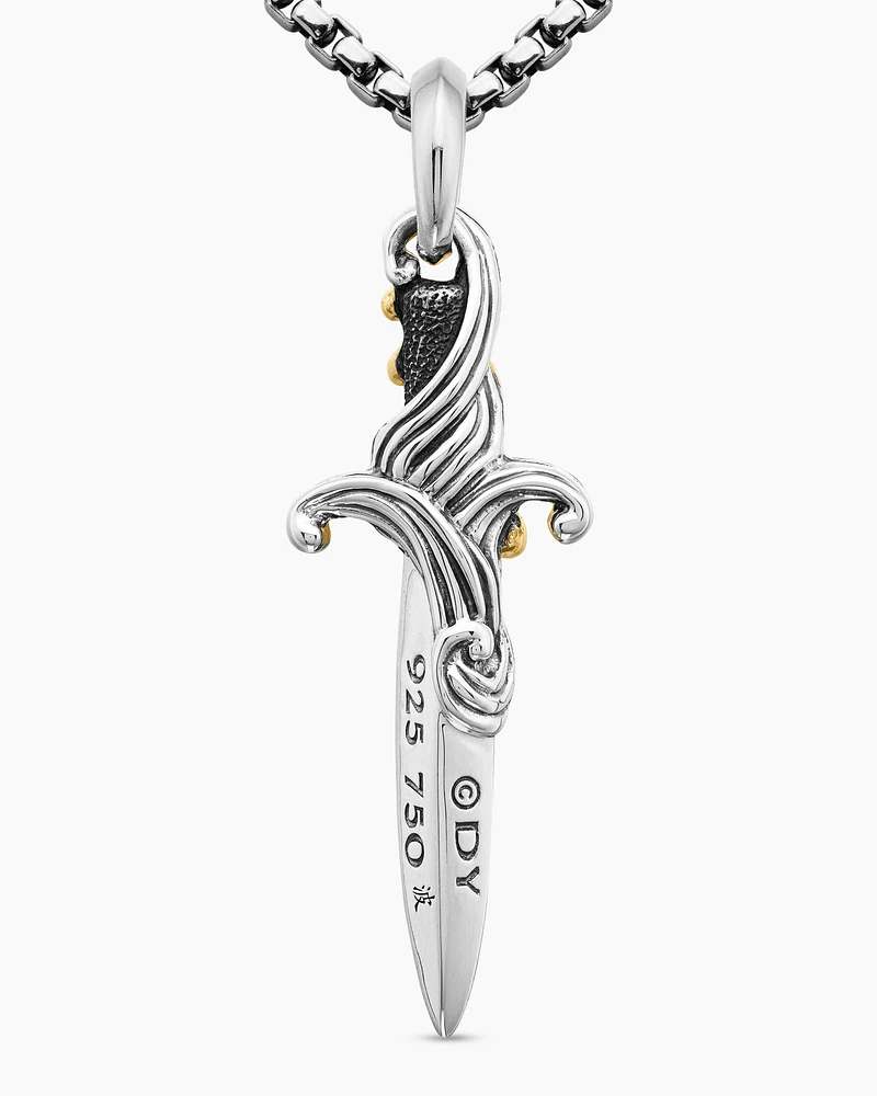 Waves Dagger Amulet in Sterling Silver with 18K Yellow Gold with Diamonds