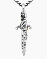 Waves Dagger Amulet in Sterling Silver with 18K Yellow Gold with Diamonds