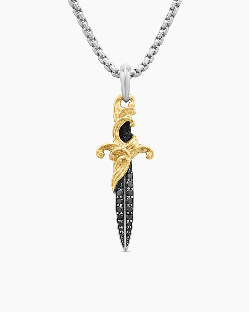 Waves Dagger Amulet in Sterling Silver with 18K Yellow Gold with Diamonds