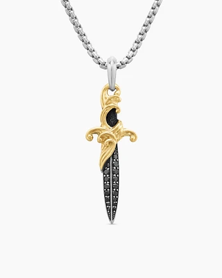 Waves Dagger Amulet in Sterling Silver with 18K Yellow Gold with Diamonds
