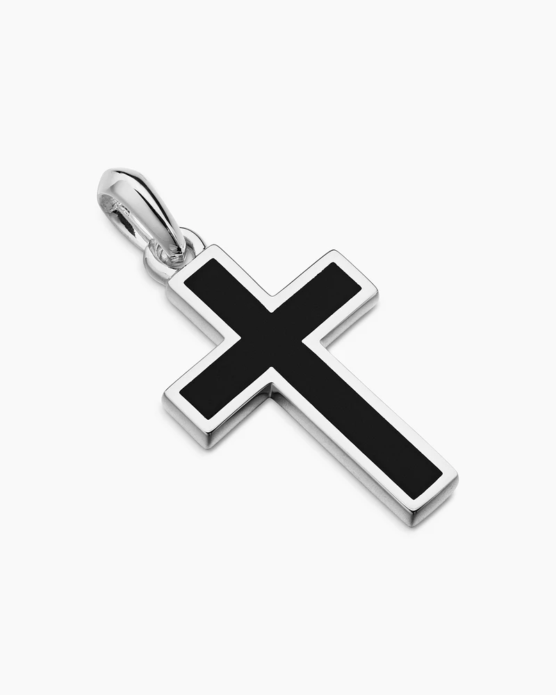 Exotic Stone Cross in Sterling Silver with Black Onyx, 26mm