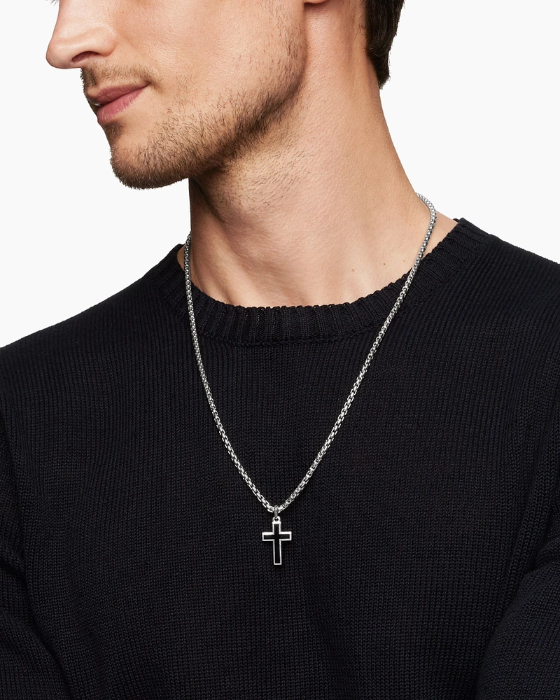 Exotic Stone Cross in Sterling Silver with Black Onyx, 26mm