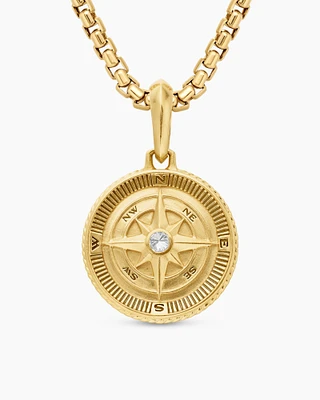 Maritime® Compass Amulet in 18K Yellow Gold with Centre Diamond, 29.5mm