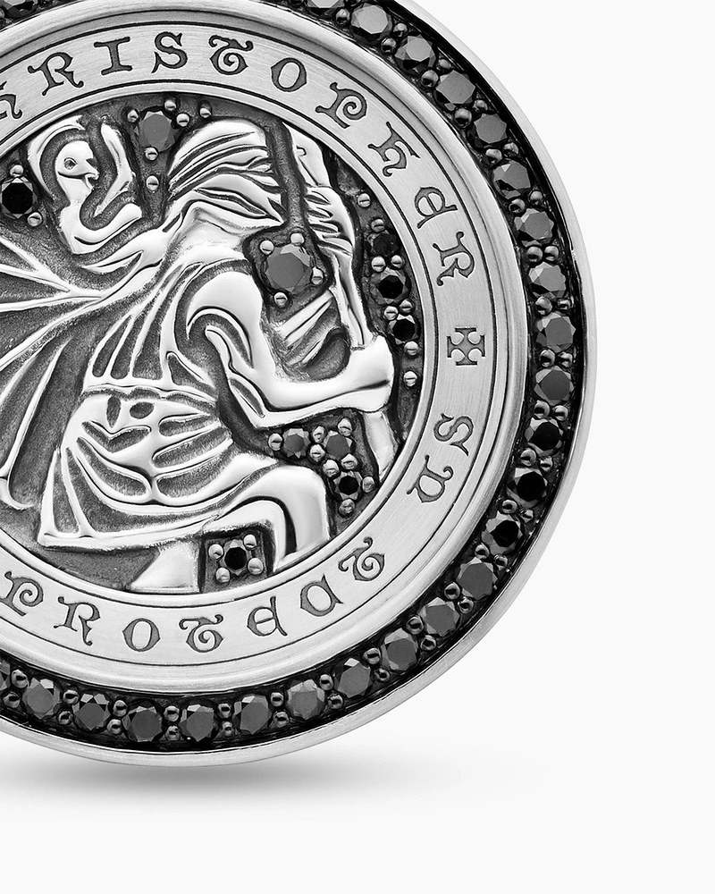 St. Christopher Amulet in Sterling Silver with Black Diamonds, 34.5mm