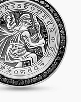 St. Christopher Amulet in Sterling Silver with Black Diamonds, 34.5mm