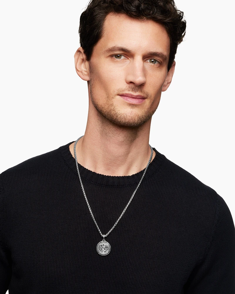 St. Christopher Amulet in Sterling Silver with Black Diamonds, 34.5mm