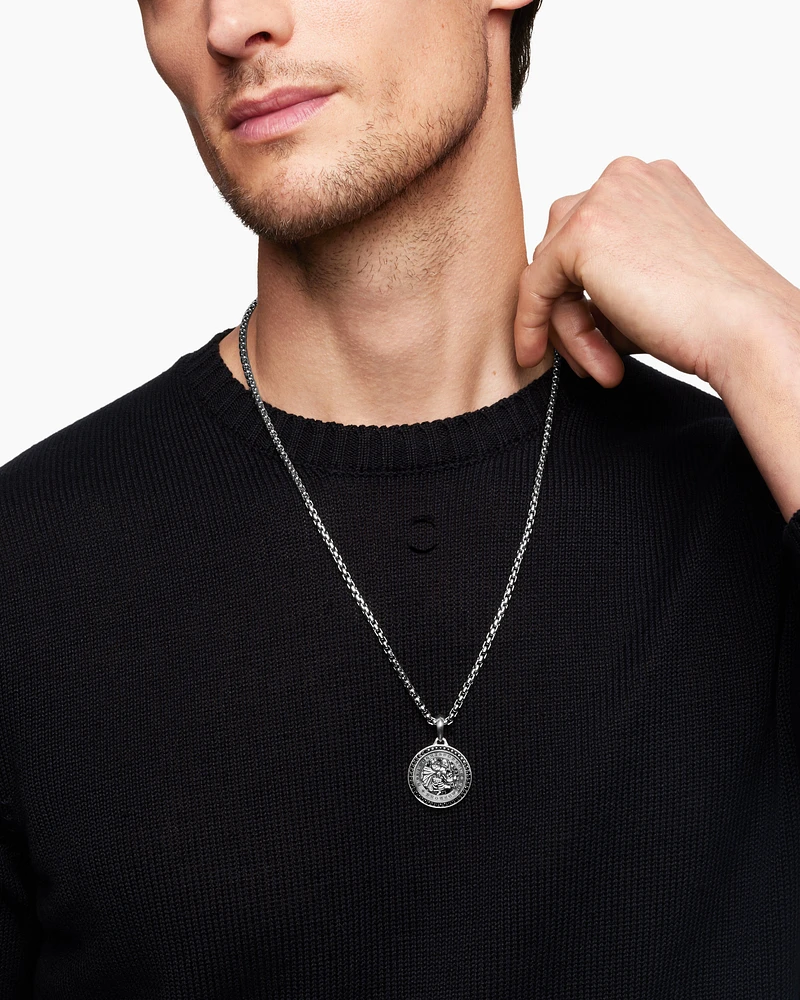 St. Christopher Amulet in Sterling Silver with Black Diamonds, 34.5mm