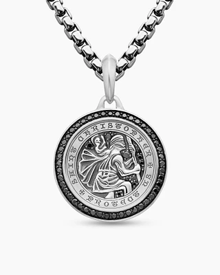 St. Christopher Amulet in Sterling Silver with Black Diamonds, 34.5mm