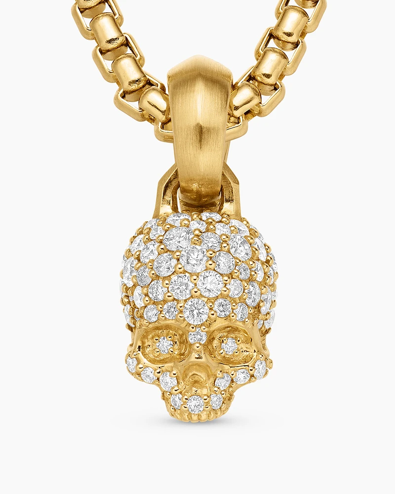 Skull Amulet with Full Pavé Diamonds and 18K Yellow Gold, 19.3mm