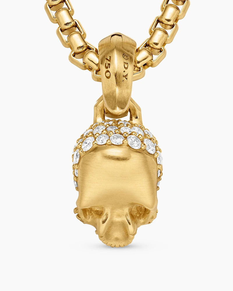 Skull Amulet with Full Pavé Diamonds and 18K Yellow Gold, 19.3mm