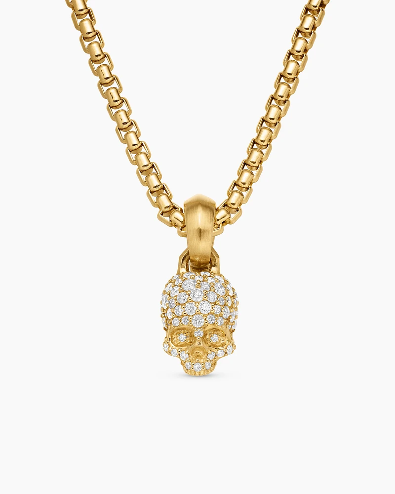 Skull Amulet with Full Pavé Diamonds and 18K Yellow Gold, 19.3mm
