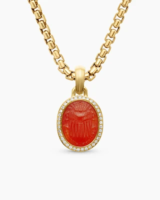 Petrvs® Scarab Amulet in 18K Yellow Gold with Carnelian and Diamonds, 24.7mm