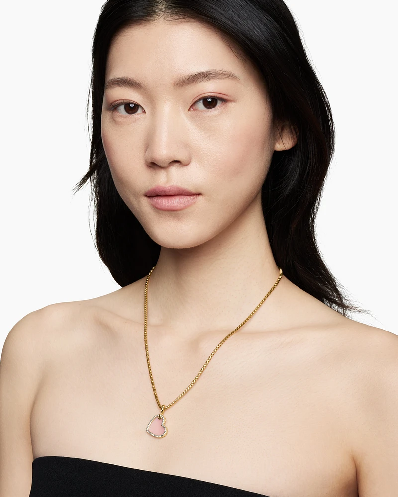 DY Elements® Heart Amulet in 18K Yellow Gold with Pink Opal and Diamonds