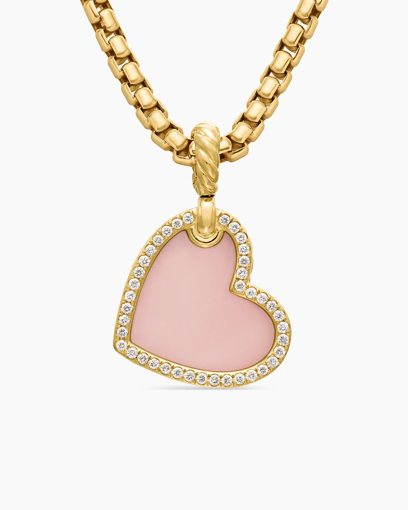 DY Elements® Heart Amulet in 18K Yellow Gold with Pink Opal and Diamonds