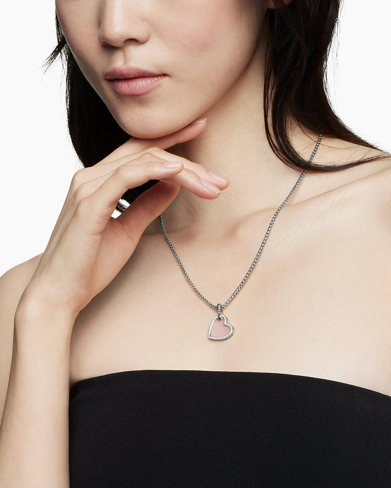 DY Elements® Heart Amulet in Sterling Silver with Pink Opal and Diamonds