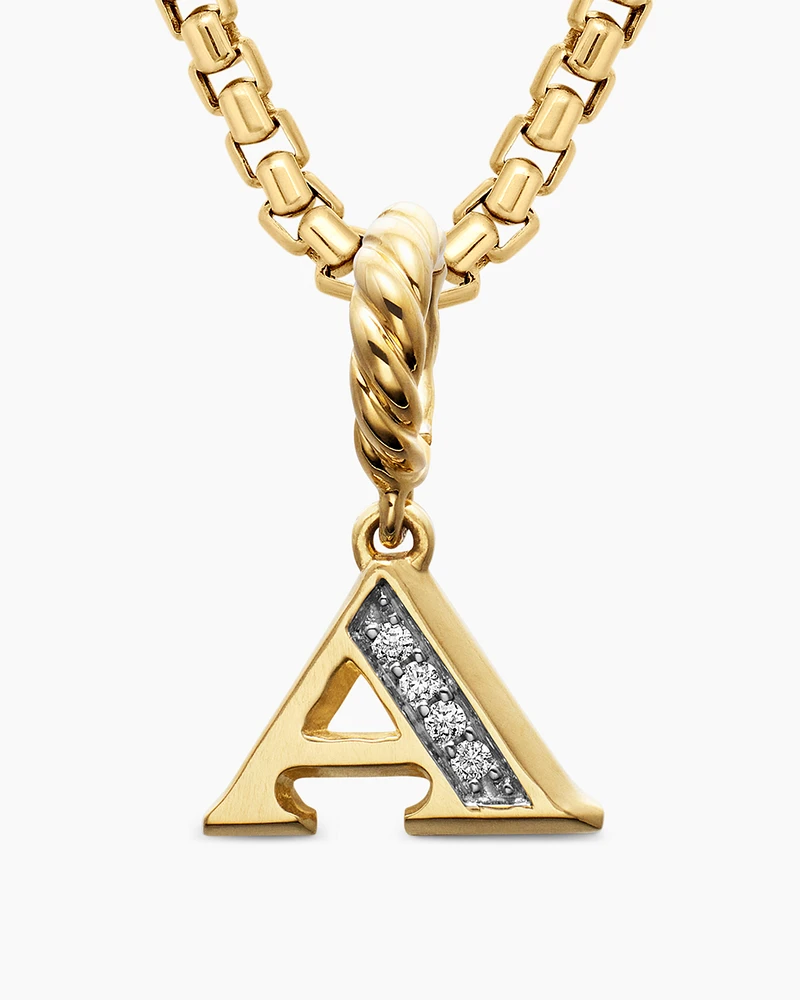 Pavé Initial Pendant in 18K Yellow Gold with Diamond A