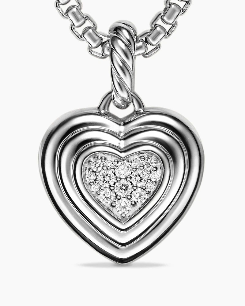 Puffy Heart Amulet in Sterling Silver with Diamonds, 17mm